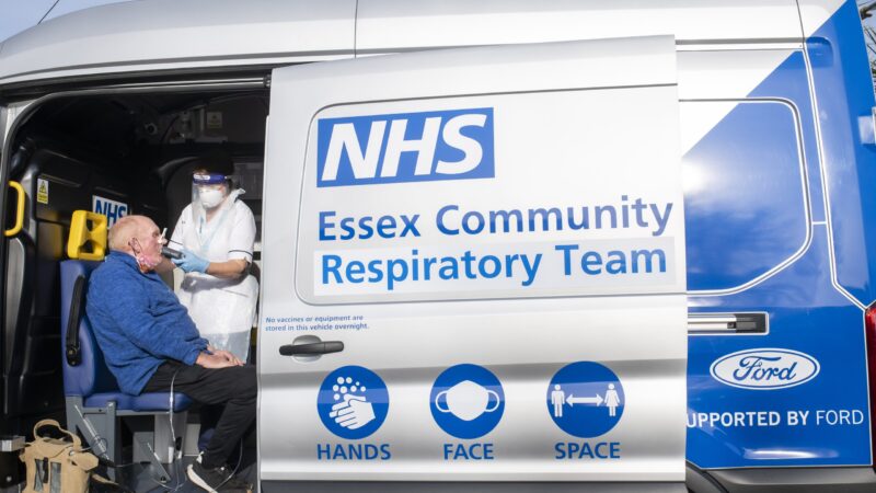 EDITORIAL USE ONLY

Mick Purdy, 74, being tested in a bespoke Ford Transit van by Ruth Barlow, physio and long COVID lead, Mid and South Essex Community Collaborative, as the car manufacturer partners with the NHS in Essex to provide spirometry tests that measure the lung capacity of people at risk of ‘long COVID’. Issue date: Tuesday February 8, 2022. The mobile clinic has been designed to assist residents in the county that may have mobility issues, language barriers or live in more rural areas. The new service follows the pilot launch of the Ford Transit Vax Van, which has helped the NHS administer vaccines to minority groups and rural communities. Photo credit should read: John Nguyen/PA Wire